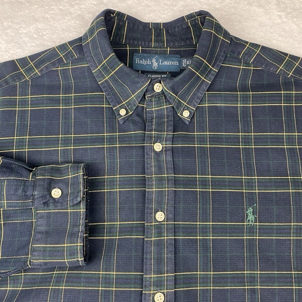 Ralph Lauren Shirt Mens XL Blue/Green Plaid Classic Fit Long Sleeves